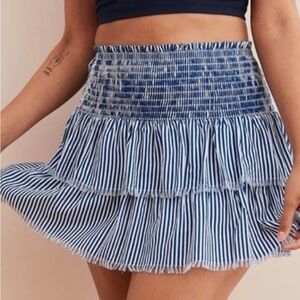 Aerie Navy and White Striped Mini Skirt medium